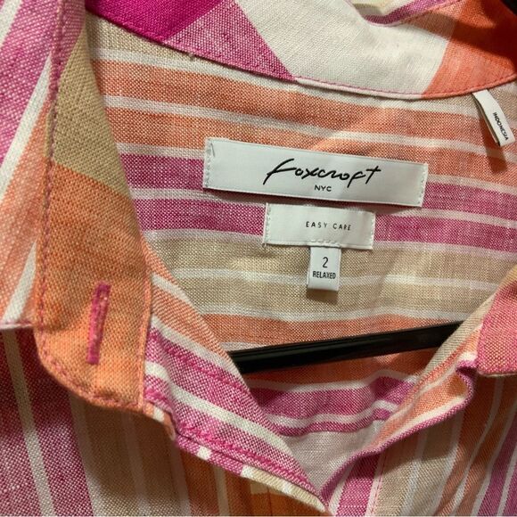 Foxcroft Linen Button Down Shirt LS Spring Easter Striped Relaxed Fit Size 2 - Picture 3 of 8